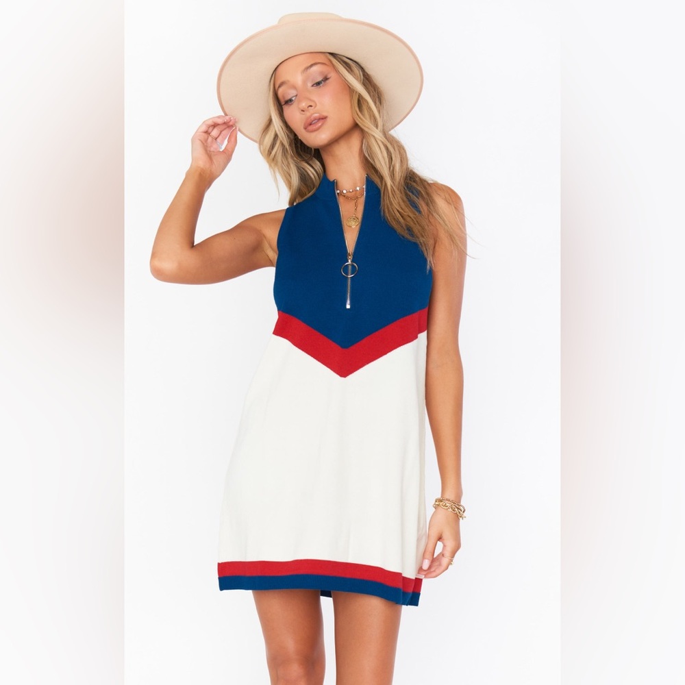Show Me Your MuMu Sleeveless Chevron Mini Dress in Navy, Red, White